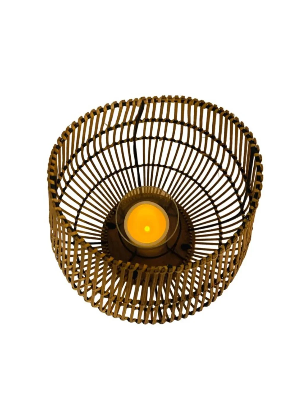 Vintage Bamboo Lantern Woven Candle Holder Glass Hurricane Coastal Table Decor